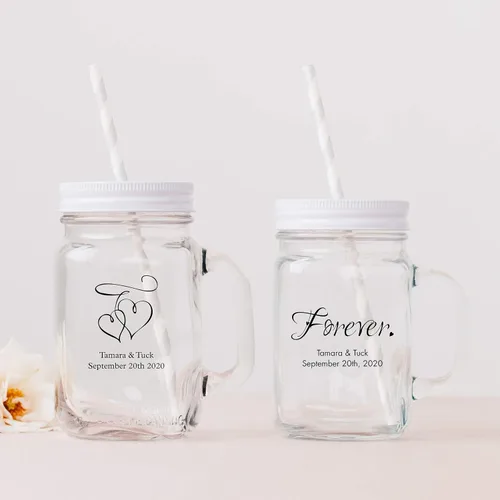 Miniatura 3 de WEDDINGSTAR Taza de vidrio personalizada de 16 onzas con asa, impresión personalizable a todo color, paquete de 180 180 paquete