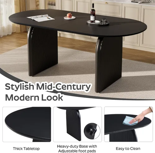 Miniatura 4 de Juego de mesa de comedor ovalada moderna de 70 pulgadas con 6 sillas de tela Boucle, mesa de MDF y base resistente a rayas, muebles de cocina