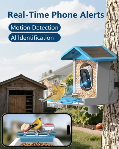 Miniatura 3 de Comedero inteligente para pájaros con cámara, video HD 2K, IA identifica especies de pájaros alimentado por energía solar, videos de captura