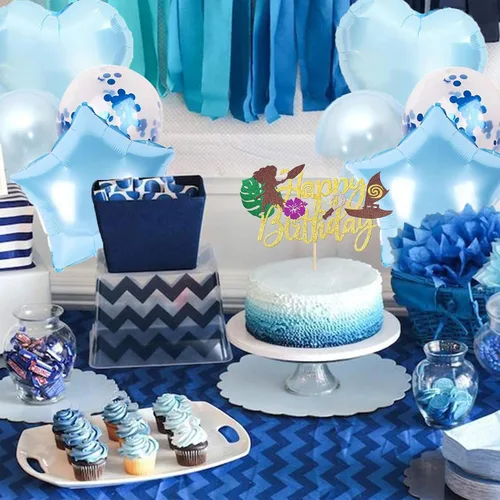 Miniatura 6 de 1 pieza de decoración de pastel de feliz cumpleaños Moana con purpurina de hoja de palma, flor de moana, selección de pastel tropical hawaiano Luau