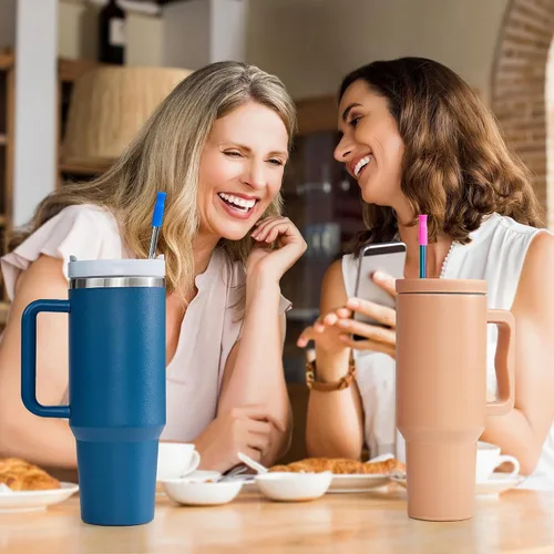 Miniatura 6 de Paquete de 4 popotes reutilizables de acero inoxidable para vaso Stanley de 40 onzas, popotes de metal extra largos de 12 pulgadas para Stanley
