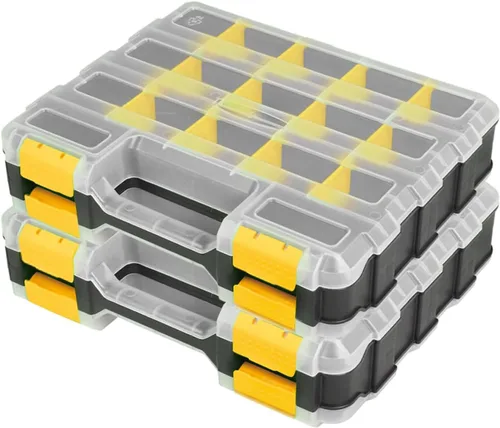 AIDY-PRO Caja Organizadora de Ferretería 34 Compartimentos Organizador de Piezas Pequeñas con Divisores Extraíbles Plástico Duradero Caja de Amarillo