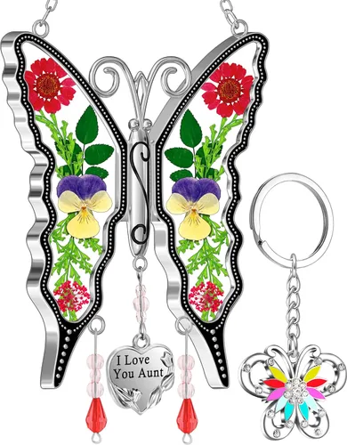 Miniatura 27 de KY &BOSAM - Atrapa luz de vitral con mariposa de color, con la frase A special teacher. Campanilla para el viento, como regalo para la profesora