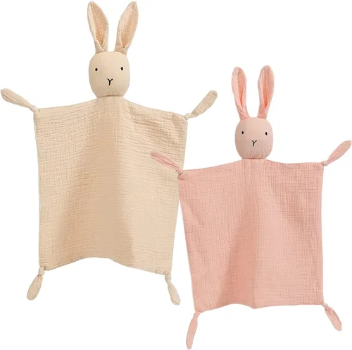 insular Manta de conejo Lovey para niños y niñas, manta de seguridad de muselina de algodón orgánico para bebés, suave y transpirable, toalla Conejo