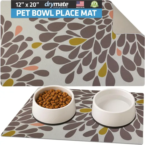 Miniatura 2 de Drymate Mantel individual con tazón para mascotas, tapete de alimentación para perros y gatos, tela absorbente, respaldo impermeable, Madera