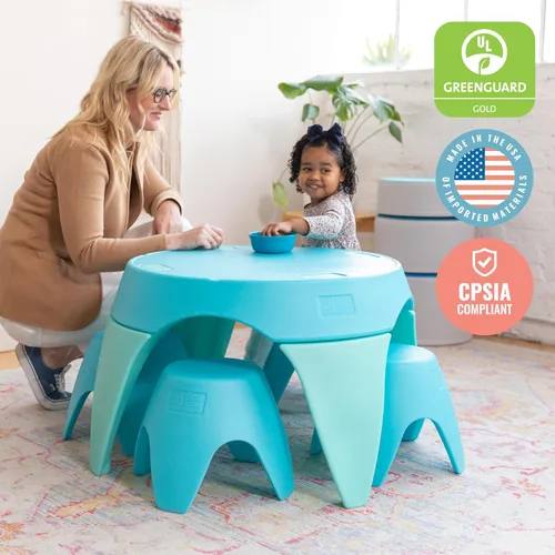 Miniatura 6 de ECR4Kids Ayana - Juego de mesa y taburete, mesa y sillas para niños al aire libre, azul cian/aguamarina, 5 piezas cian/aqua