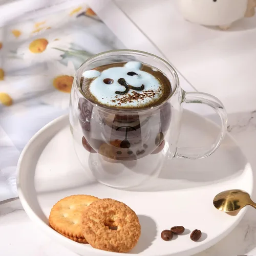 Miniatura 4 de Patelai Linda taza de oso con asa de vidrio de doble pared para té, café y leche, taza de espresso aislada, taza de Navidad, taza de cerveza, lindo