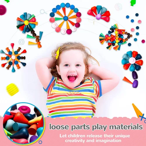 Miniatura 6 de Chivao Juego de materiales de juego de piezas sueltas, juego de juguetes de mandala de madera, juguetes sensoriales de madera, 27 colores arcoíris