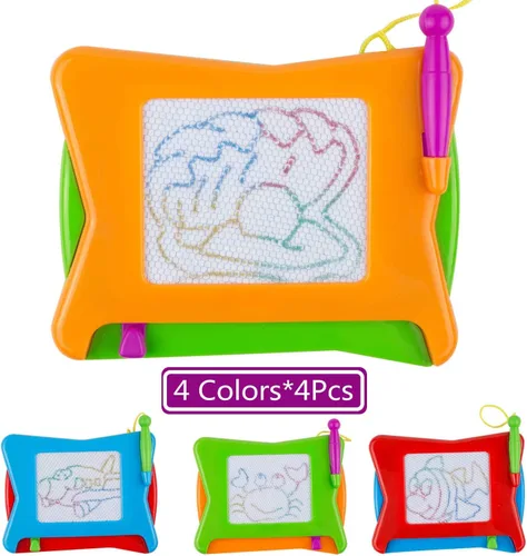 Miniatura 3 de Mini tablero magnético de dibujo de 16 piezas, 4 colores tamaño de viaje, borrable, juguete de mesa para garabatos, pequeño bloc de dibujo