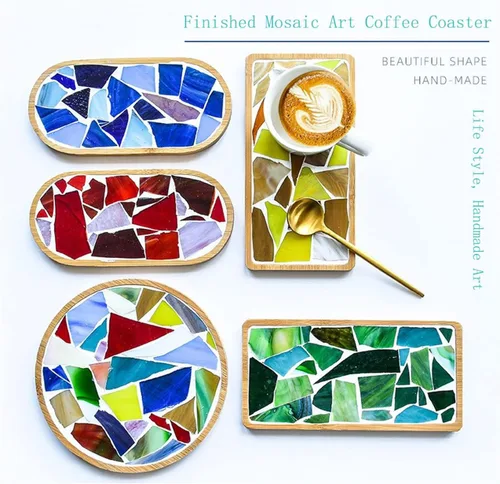 Miniatura 3 de Hojas de mosaico de vidrio teñido mixto de 7 onzas, azulejos de mosaico de vidrio roto grandes para manualidades, suministros de mosaico de pared
