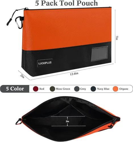 Miniatura 2 de Bolsas de herramientas de lona, pequeñas bolsas de herramientas con cremallera y mosquetón, organizador de herramientas con cremallera resistente