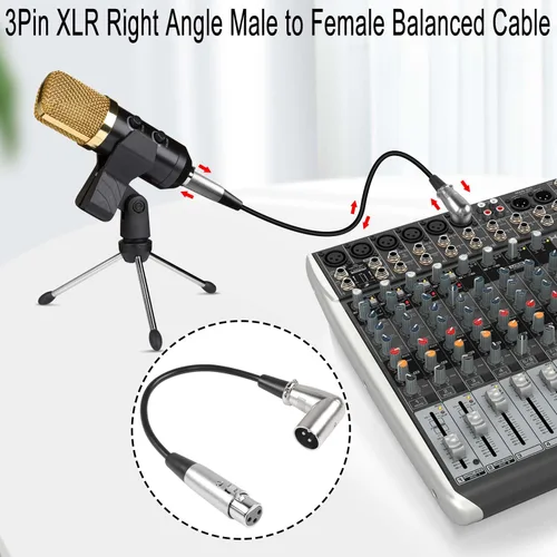 Miniatura 3 de QIANRENON Cable corto de micrófono XLR de 90 ángulos – Cable de extensión de audio equilibrado macho a hembra de 3 pines XLR de ángulo recto