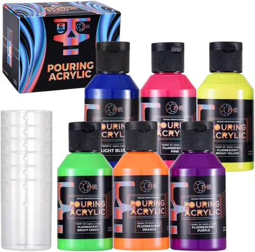 Miniatura 9 de OPHIR Total 22.8OZ Set de Pintura Acrílica para Verter, 3 Suministros de Pintura Acrílica Premezclada para Verter en Negro y 3 en Blanco, para Juego