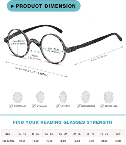 Miniatura 5 de Paquete de 6 lentes de lectura redondos Professor para mujeres y hombres, lectores vintage +0.00