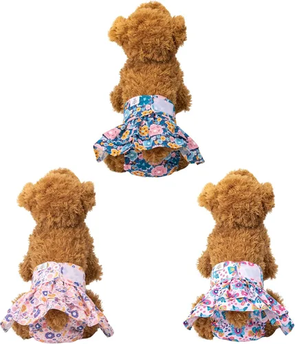 Miniatura 4 de CuteBone Pañales para perras con faldas, paquete de 3 vestidos reutilizables para cachorros, pantalones para el período de ciclo de calor QBD11M