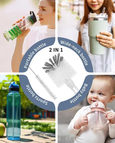 Miniatura 9 de ROSEOK Cepillo 2 en 1 para botella de mango largo con cepillo para popote para limpiar vidrio, botella deportiva, taza de café, azul marino, 1