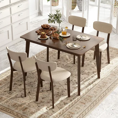 Miniatura 8 de GOFLAME Juego de Mesa de Comedor de 5 Piezas para 4, Mesa de Cocina Estilo Granja y 4 Sillas Tapizadas con Marco de Madera de Caucho, Asiento