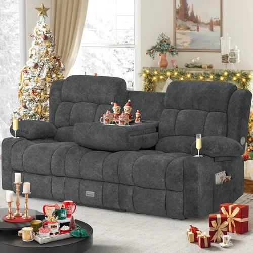 Miniatura 17 de Dresegmt - Juego de sofá reclinable con consola de almacenamiento, diseño de respaldo central abatible, sofá de piel sintética y sillón reclinable