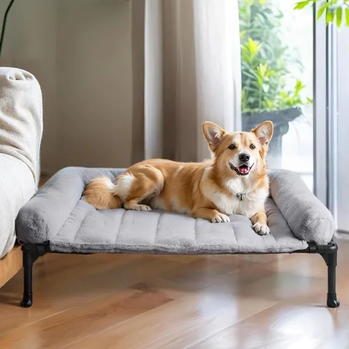 Miniatura 9 de Veehoo Cama elevada ortopédica para perros con cojín de felpa esponjosa, camas elevadas para perros grandes, sofá suave para mascotas