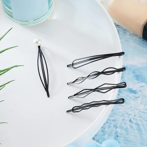 Miniatura 6 de 10 pinzas y pasadores geométricos de metal para el cabello, accesorios minimalistas para el cabello para mujeres y niñas, bodas y peinados (negro)