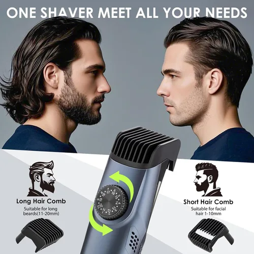 Miniatura 2 de Recortadora de barba con aspiración para hombres con 20 longitudes y estilos ajustables, recortadora con aspiración integrada para bigote, patillas