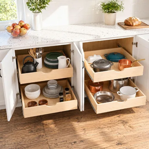 Miniatura 2 de Couver Cajones extraíbles para armarios, estantes de madera deslizables de cierre suave organizador de almacenamiento para cocina, acabado