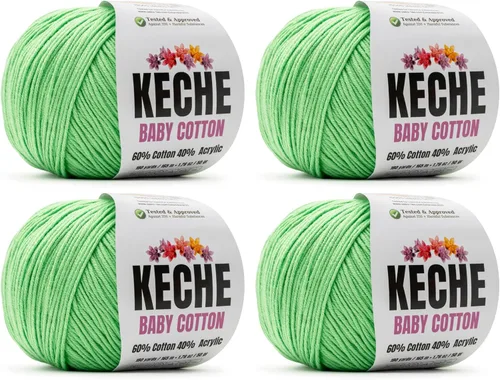 Miniatura 20 de Keche Hilo de algodón, 60% algodón, 40% hilo acrílico, hilo de algodón suave para crochet y tejer, hilo amigurumi, 1 madeja/bola, 1.76 onzas (50g)
