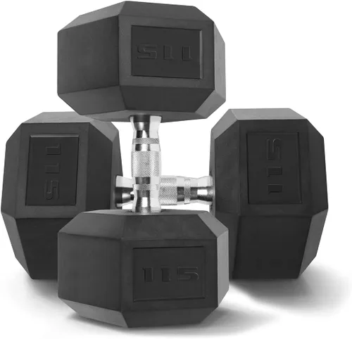 Miniatura 11 de WF Athletic Supply Mancuernas hexagonales con revestimiento de goma con mango cromado contorneado, entrenamiento de cuerpo completo y entrenamiento