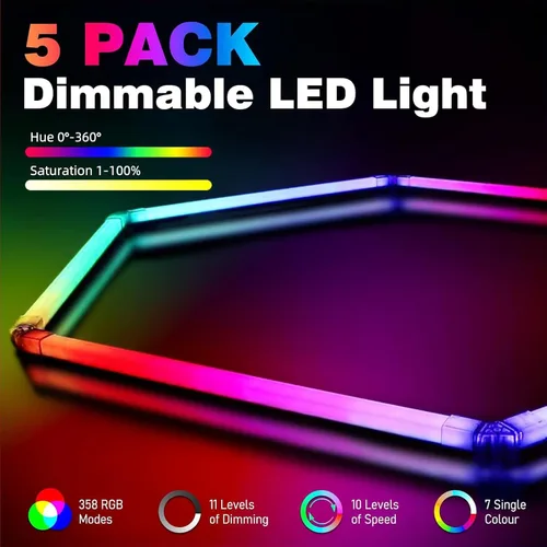Miniatura 3 de 25Pack RGB Hexagon Lights,Music Sync 5Hex LED Hexagon Lights,RGB 358 Kinds of Changes Dimmable Speed-Adjustable DIY Color-Changing Lights Smart App