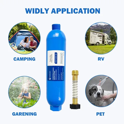 Miniatura 4 de Hourleey - Paquete de 2 filtros de agua para vehículos recreativos de conexión directa con 2 protectores de manguera flexible, reduce mal sabor