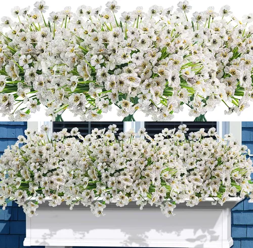 Miniatura 17 de Uieke 24 flores artificiales de otoño para exteriores, resistentes a los rayos UV, plantas de otoño sintéticas, arbustos que no se decoloran, Naranja