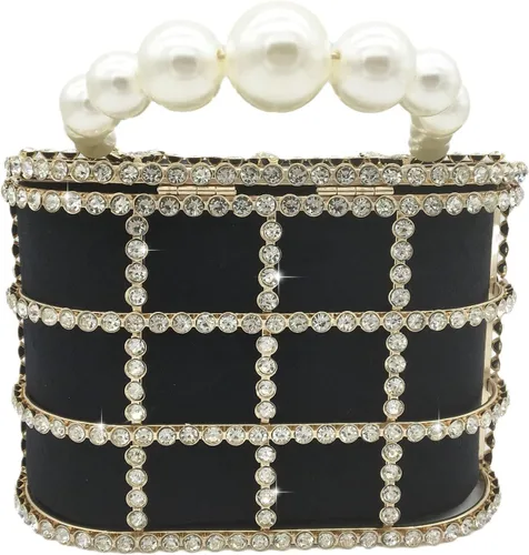 Miniatura 5 de Boutique De FGG Elegant Evening Handbag with Pearl Rhinestone Bucket Bag Crystal Clutch Purses for Wedding Party Small Tote