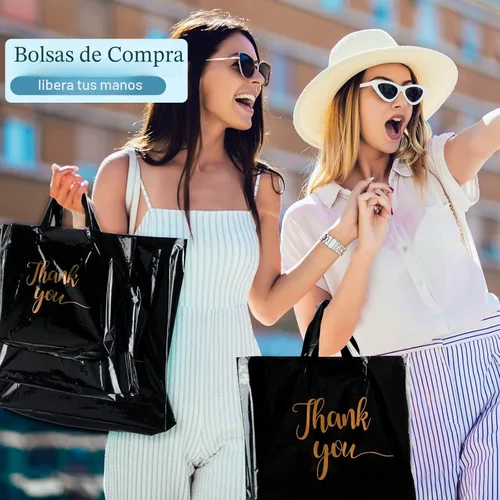 Miniatura 6 de Teling 200 piezas de bolsas de agradecimiento con asas al por mayor, bolsas de mercancía con texto "Thank You" (Agradecimiento) en 3 tamaños, Negro