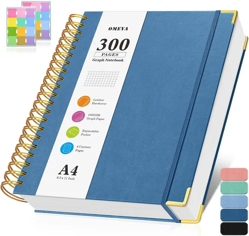 Miniatura 13 de Cuaderno de papel cuadriculado, cuaderno de cuadrícula en espiral de 8.5" X 11", diario de cuero de tapa dura de 300 páginas, cuaderno de papel Negro
