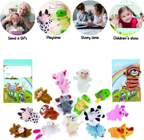 Miniatura 5 de Tarjetas del día de San Valentín con 16 marionetas de dedo de animales de peluche, regalos de aula para niños y recuerdos de fiesta
