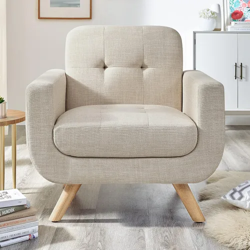 Miniatura 3 de Rosevera Elena - Sillón contemporáneo con tapicería de lino, muebles de sala de estar, color beige claro