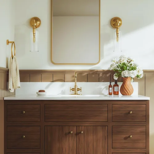 Miniatura 2 de Phiestina SGF0310-BG - Grifo de lavabo de baño de oro cepillado, grifo de tocador de un solo orificio o 3 agujeros, con boquilla giratoria de 360