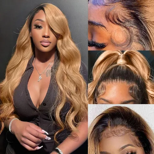 Miniatura 3 de BAIICS Pelucas de cabello humano rubio miel con encaje frontal transparente HD de 13 x 6 pulgadas, peluca frontal de encaje transparente HD 12A