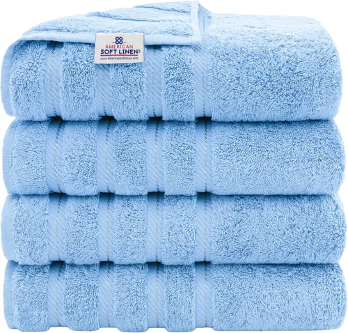 Miniatura 80 de American Soft Linen - Juego de 4 toallas, 100% de algodón turco, 27 x 54 pulgadas, tamaño extragrande, toallas para la ducha, color amarillo