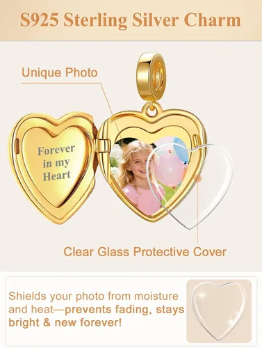 Miniatura 71 de Custom4U Photo Charms for Bracelets 925 Sterling Silver/Gold Plated Heart/Tree of Life/Round Charm Bead Personalized with Picture Custom