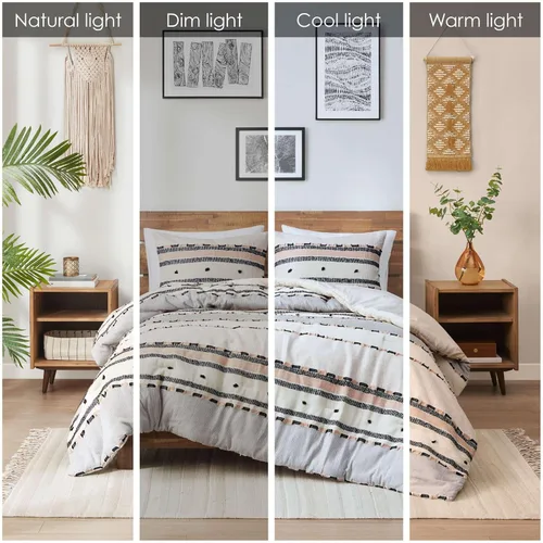 Miniatura 2 de Hyde Lane Juego de edredón bohemio tamaño Queen, ropa de cama moderna tamaño Full estilo casa de campo, parte superior de algodón con rayas jacquard