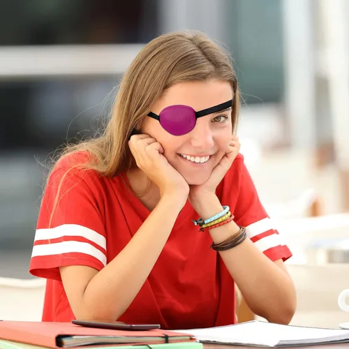 Miniatura 6 de SATINIOR 10 parches de ojos médicos ajustables para ambliopía, parche de un solo ojo perezoso para Halloween para ojos izquierdos o derechos rosados