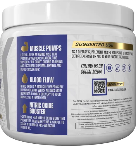 Miniatura 2 de Alpha Supps L-Citrulina en polvo sin sabor citrulina pura para hombres y mujeres - cero rellenos - apoya la resistencia y la recuperación muscular