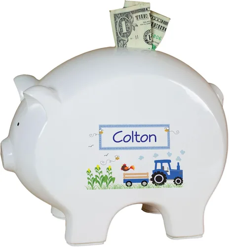 Miniatura 2 de Alcancía personalizada para niños (tractor azul)