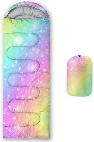 Miniatura 24 de QOOMO Saco de dormir para camping, 3 estaciones, clima cálido y fresco, ligero, saco de dormir impermeable para adultos y niños, viajes y al aire