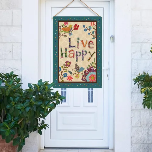Miniatura 6 de Hzppyz Live Happy - Bandera decorativa grande para casa, diseño de pájaro, primavera y verano, cita inspiradora para jardín, patio, decoración