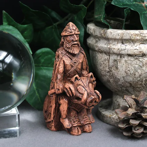 Miniatura 5 de Dryad Design Freyr - Figura nórdica del dios de la fertilidad y la prosperidad, decoración de altar pagano vikingo (acabado de madera)