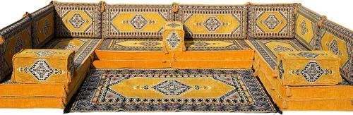 Miniatura 26 de arabicsofa Cojines de piso árabe en forma de U – Sofá tradicional Majlis con sofá otomano