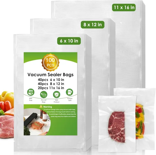 Miniatura 13 de Moretoes - 200 piezas de bolsas selladoras al vacío, bolsas para conservar alimentos de un cuarto de galón, 8" x 12", sin BPA, bolsas precortadas