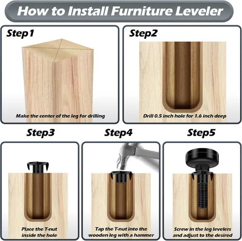 Miniatura 4 de Juego de 10 patas niveladoras ajustables para muebles, niveladores de patas ajustables para armarios, sofás, mesas, sillas, ajustador de altura